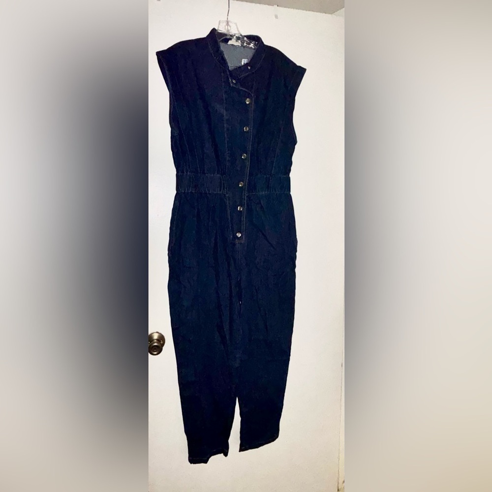 Denim jumpsuit with silver buttons